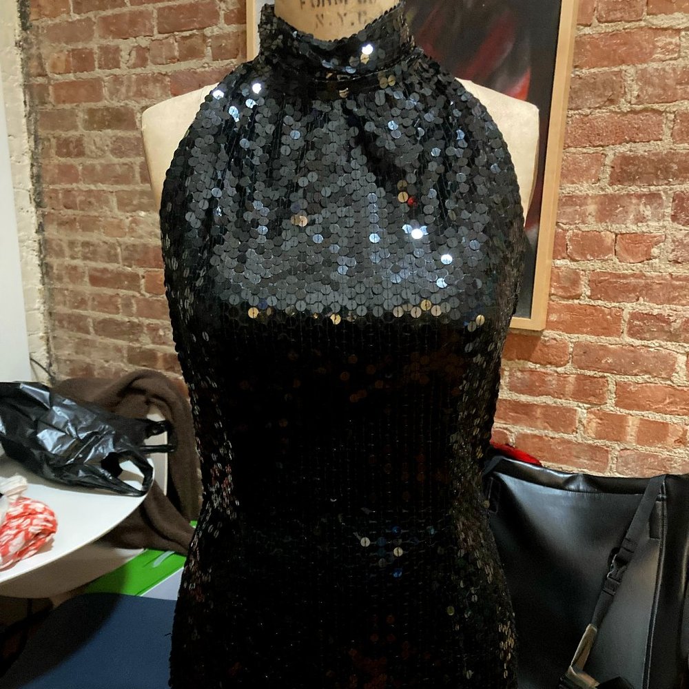 Vintage 80s/90s sequined Nite Line halter top mini dress, size 6